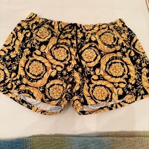 Versace High Waist Black and Gold Patterned Shorts